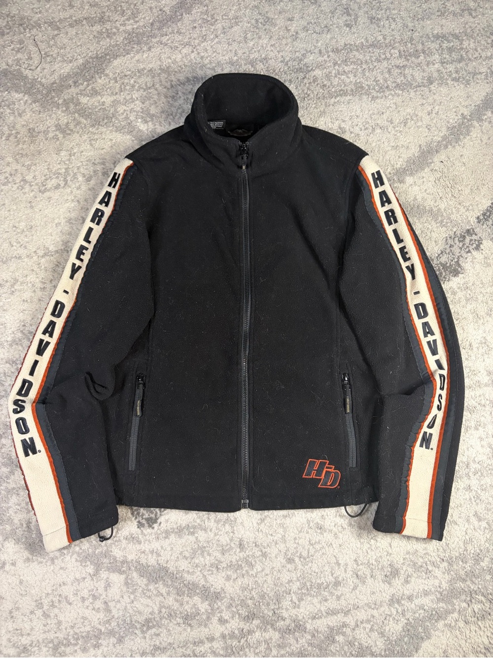 Harley-Davidson Black Fleece Full Zip Jacket Spellout Sleeve Y2K Biker